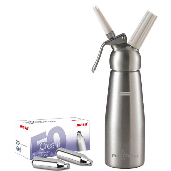 Mosa White Whipped Cream Dispenser with 50 Mosa Cream Chargers